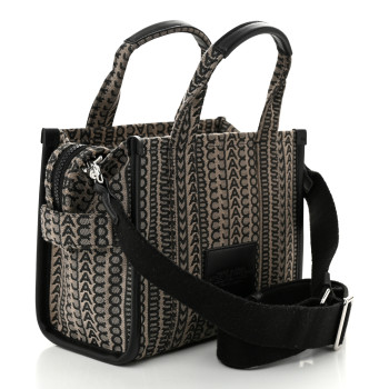 MARC JACOBS Cotton Jacquard Monogram Mini The Traveler Tote Bag Beige Multicolor