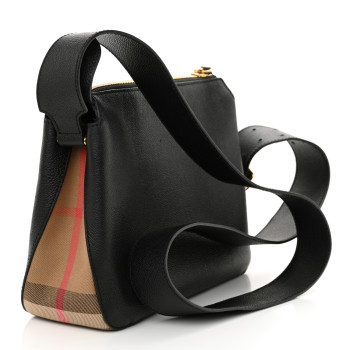 BURBERRY Soft Grain Calfskin House Check Small Helmsley Crossbody Black