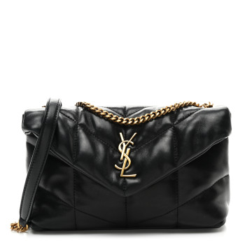 SAINT LAURENT Lambskin Quilted Toy Loulou Puffer Monogram Chain Satchel Black