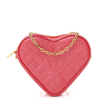 LOUIS VUITTON Lambskin Embossed Monogram Fall In Love Sac Coeur Heart Chain Bag Lipstick Red