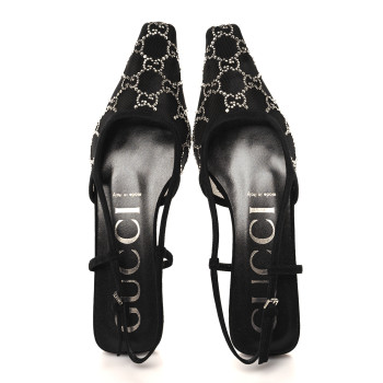GUCCI Tela Retino Kid Scamosciato Crystal GG Monogram Square Demi Ballet Flats 37.5 Black