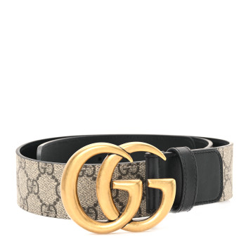 GUCCI GG Supreme Monogram Matte Plutone Calfskin Double G 40mm Belt 75 30 Beige Ebony Black