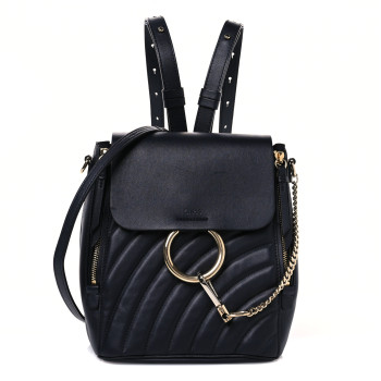 CHLOE Calfskin Quilted Medium Faye Backpack Full Blue