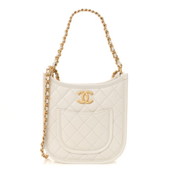 CHANEL Calfskin Quilted CC Hobo Handbag White