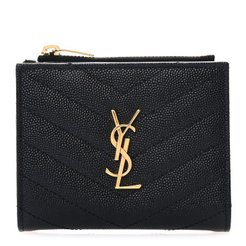 SAINT LAURENT Grain De Poudre Matelasse Chevron Monogram Zipped Card Case Black