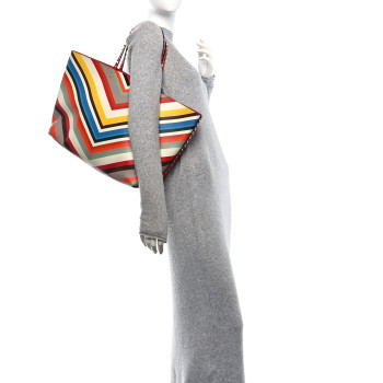 VALENTINO GARAVANI Calfskin Striped Large Rockstud Tote Red Multicolor