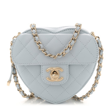 CHANEL Lambskin Quilted CC In Love Heart Clutch With Chain Light Blue