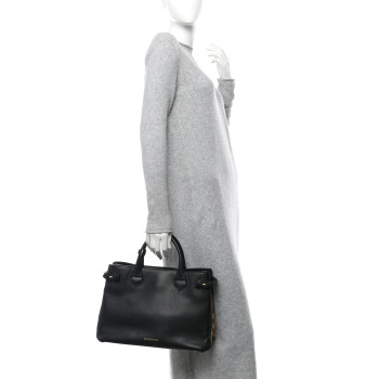 BURBERRY Derby Calfskin House Check Medium Banner Tote Black