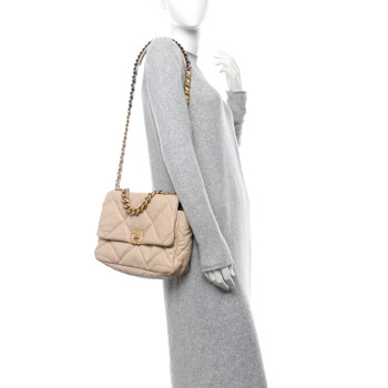 CHANEL Lambskin Quilted Large Chanel 19 Flap Beige