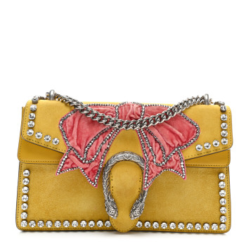 GUCCI Suede Crystal Bow Embroidered Small Dionysus Shoulder Bag Yellow