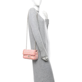 CHANEL Tweed Braid Sequin Mini Flap White Pink Orange