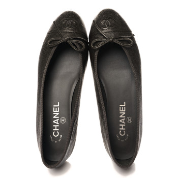 CHANEL Caviar CC Cap Toe Ballerina Flats 38.5 Brown