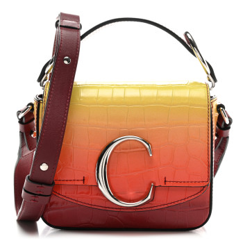 CHLOE Calfskin Crocodile Embossed Mini C Double Carry Ombre Yellow