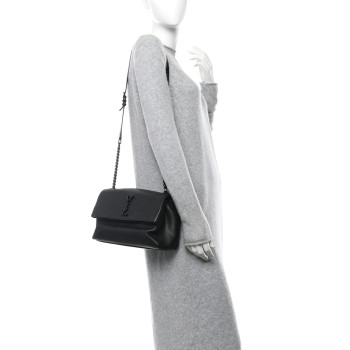SAINT LAURENT Grain De Poudre Medium West Hollywood Monogram Fold-Over Black