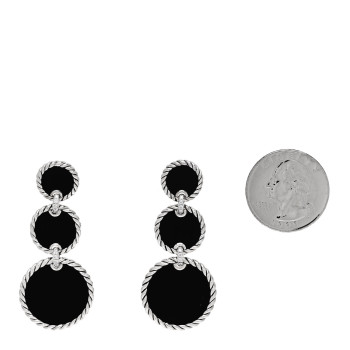 DAVID YURMAN Sterling Silver Diamond Black Onyx Elements Triple Drop Earrings