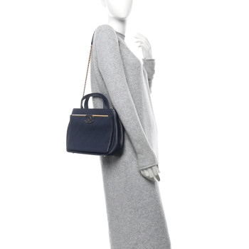 CHANEL Grained Calfskin Stitched Small Lady Coco Top Handle Tote Navy