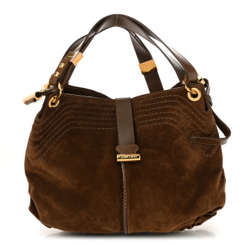 JIMMY CHOO Suede Snakeskin Shoulder Bag Dark Tan