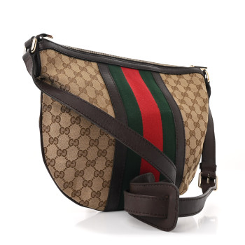 GUCCI Monogram Vintage Web Medium Half Moon Hobo Dark Brown