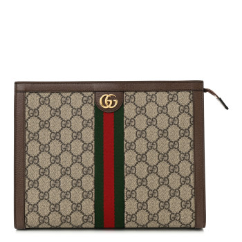 GUCCI GG Supreme Monogram Web Ophidia Pouch Brown