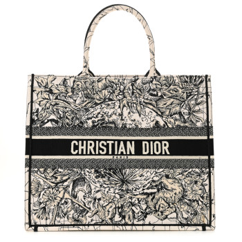 CHRISTIAN DIOR Canvas Embroidered Large Zodiac Book Tote Latte Multicolor