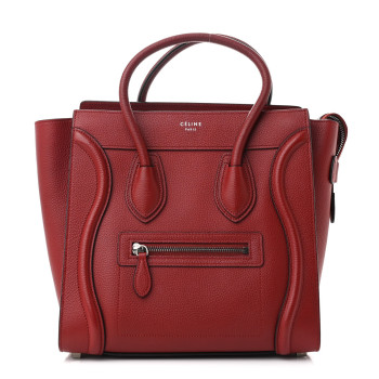CELINE Drummed Calfskin Micro Luggage Merlot
