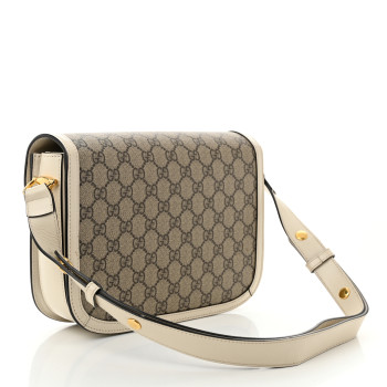 GUCCI GG Supreme Monogram Horsebit 1955 Shoulder Bag Beige Mystic White
