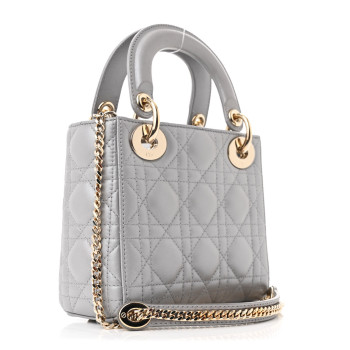 CHRISTIAN DIOR Metallic Lambskin Cannage Mini Lady Dior Grey