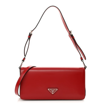 PRADA Spazzolato Femme Flap Shoulder Bag Scarlatto Black