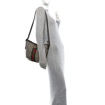 GUCCI GG Supreme Monogram Web Small Ophidia Half Moon Hobo Beige Ebony New Acero