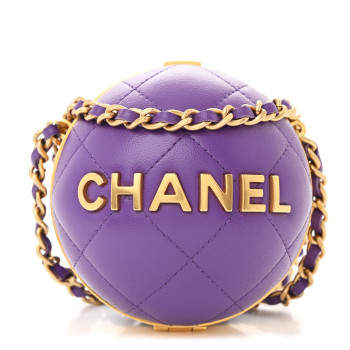 CHANEL Lambskin CC Minaudiere Sphere Chain Clutch Purple