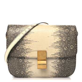 CELINE Lizard Medium Classic Box Flap Bag Natural