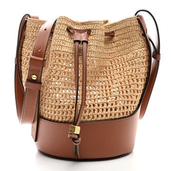 LOEWE Raffia Calfskin Balloon Bucket Bag Natural Tan