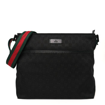 GUCCI Monogram Web Medium Flat Messenger Bag Black