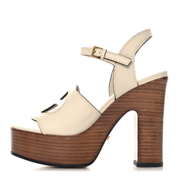 GUCCI Cosmos Softy Calfskin Wooden Interlocking G Cut-Out 30/120mm Platform Sandals 35 Mystic White