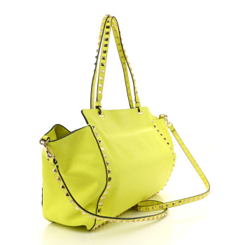 VALENTINO GARAVANI Vitello Medium Rockstud Tote Yellow Fluo