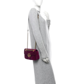 GUCCI Velvet Matelasse Mini GG Marmont Shoulder Bag Fuchsia Violet Cyclamen