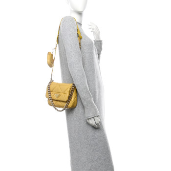 PRADA Nappa Re-Nylon Triangle Quilted Patchwork System Flap Shoulder Bag Ginestra