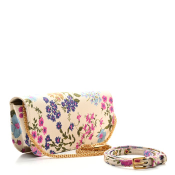 VALENTINO GARAVANI Satin Moire Floral Vlogo Loco Shoulder Bag White Multicolor