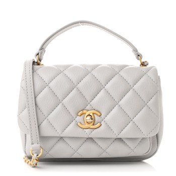 Calfskin Quilted Top Handle Flap Light Grey