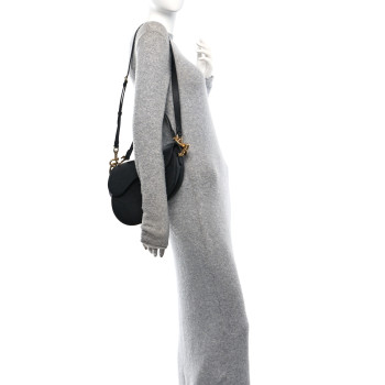 CHRISTIAN DIOR Grained Calfskin Saddle Bag With Strap Black