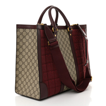 GUCCI Monogram GG Mignon Textured Dollar Calfskin GG Supreme Monogram Quilted Mini GG Large Tote Bag Burgundy Beige Ebony