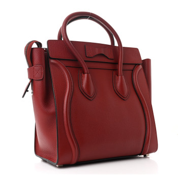 CELINE Drummed Calfskin Micro Luggage Merlot