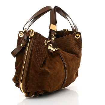 JIMMY CHOO Suede Snakeskin Shoulder Bag Dark Tan
