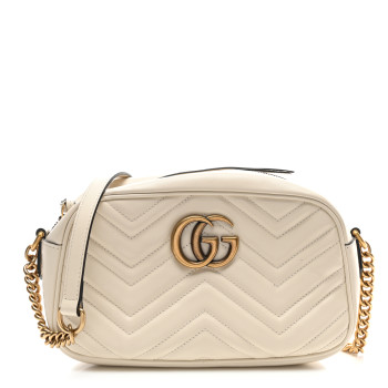 GUCCI Calfskin Matelasse Small GG Marmont Chain Shoulder Bag White