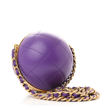 CHANEL Lambskin CC Minaudiere Sphere Chain Clutch Purple