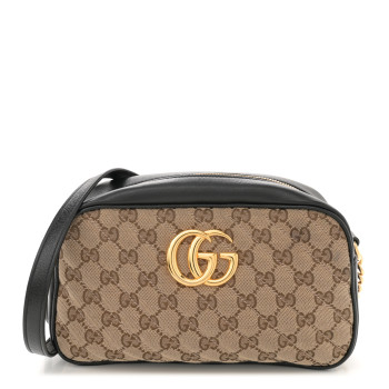 GUCCI Monogram Matelasse Diagonal Small GG Marmont Chain Shoulder Bag Beige Black