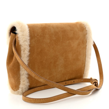 VERSACE Suede Shearling La Medusa Crossbody Bag Tan White