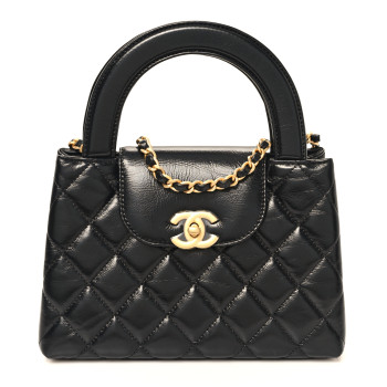 CHANEL Shiny Aged Calfskin Quilted Nano Kelly Shopper Black