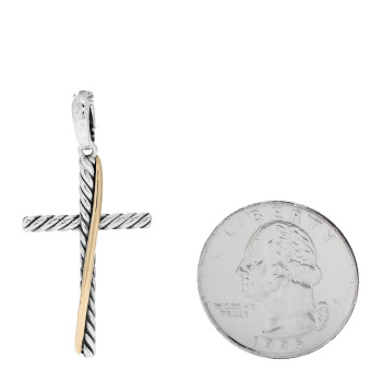 DAVID YURMAN Sterling Silver 18K Yellow Gold 35mm Crossover Cross Pendant