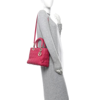 CHRISTIAN DIOR Lambskin Cannage Medium Lady Dior Fuchsia